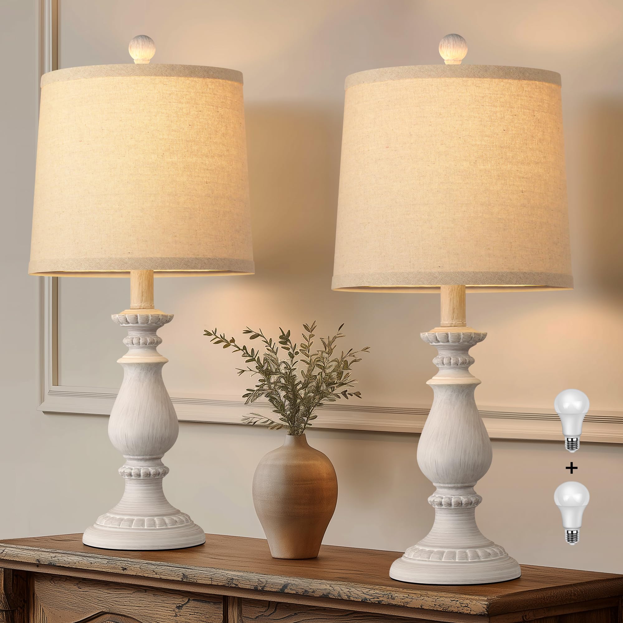 QiMH Farmhouse Table Lamp Set of 2, Rustic Table Lamps for Living
